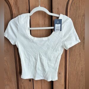 Universal Thread White Ribbed Square Neck Short Sleeve Crop Top - XS